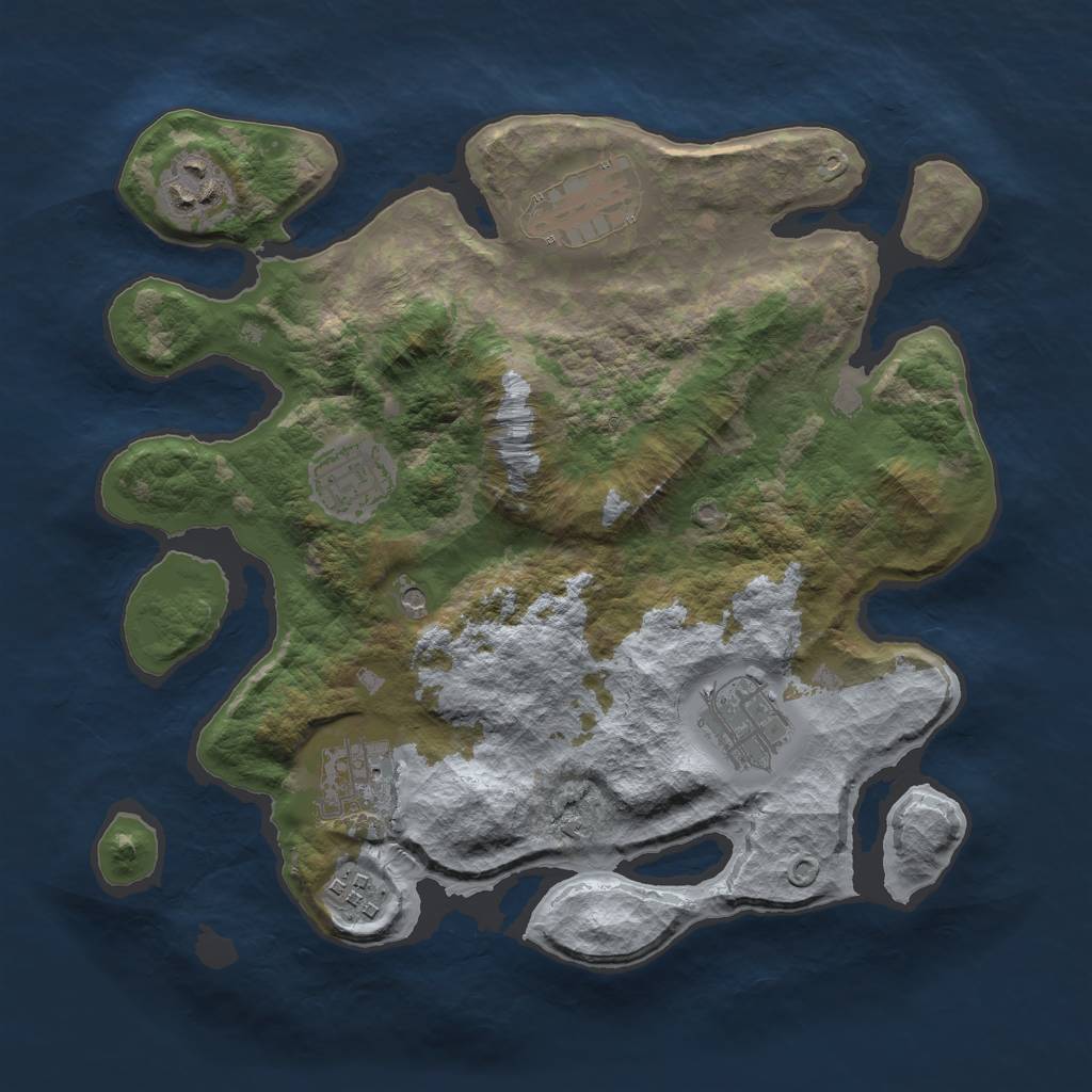 Rust Map: Barren, Size: 3000, Seed: 7664176, 9 Monuments