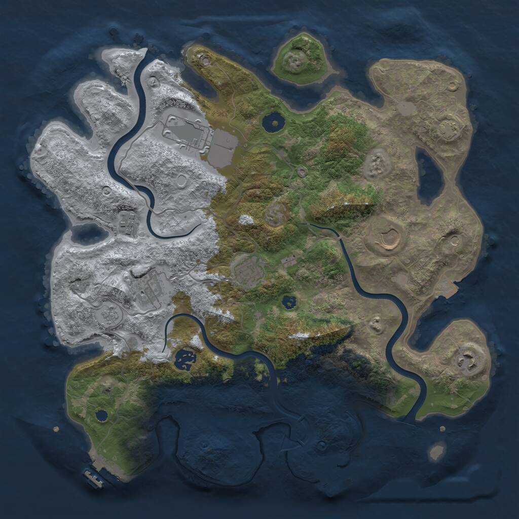 Rust Map: Procedural Map, Size: 3650, Seed: 989407616, 13 Monuments