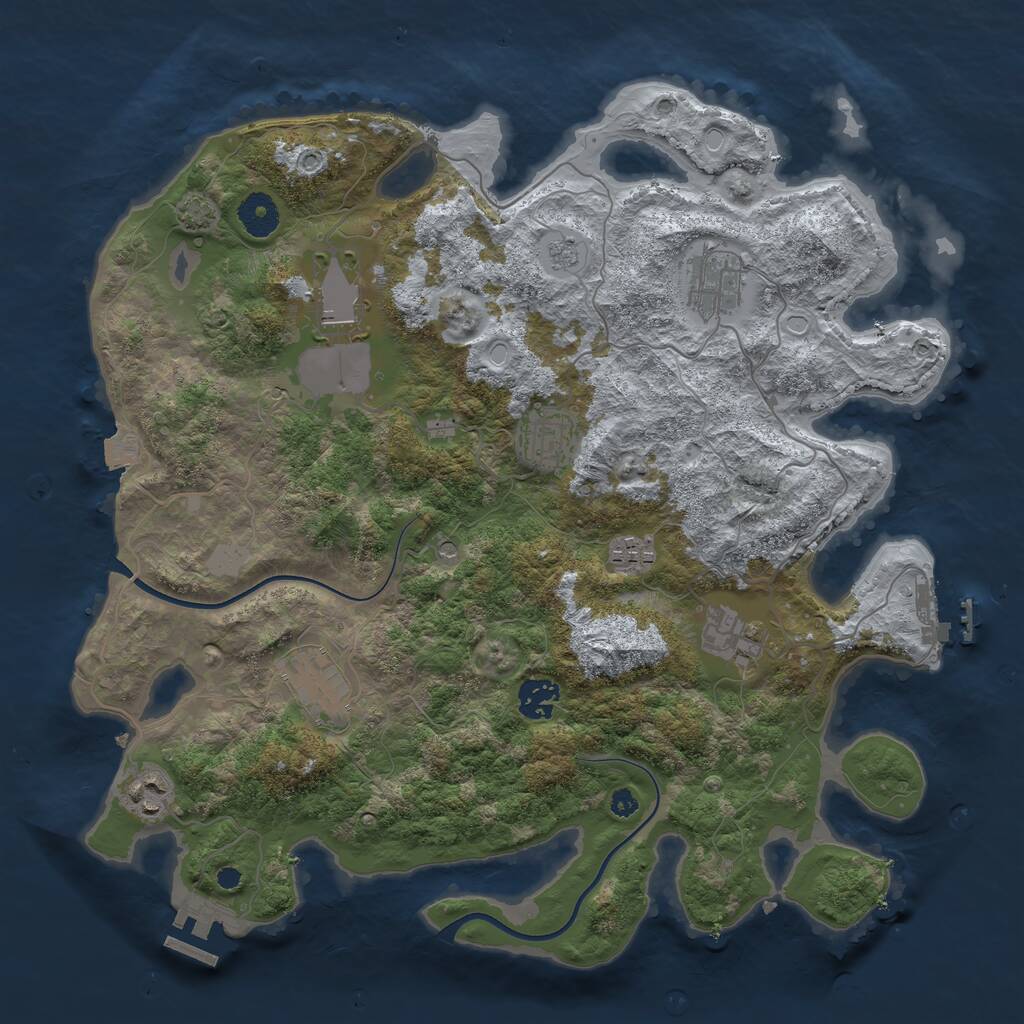 Rust Map: Procedural Map, Size: 3700, Seed: 2053198677, 14 Monuments