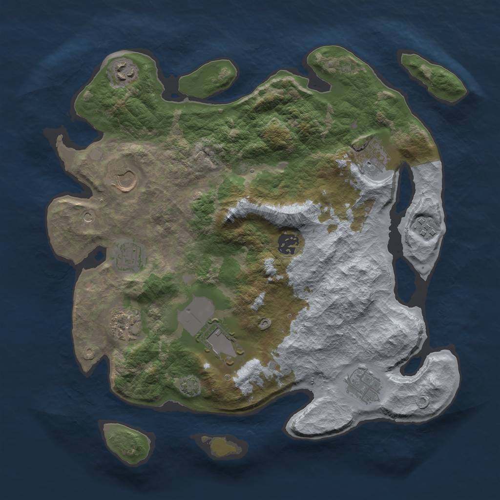 Rust Map: Barren, Size: 3500, Seed: 1104528729, 13 Monuments