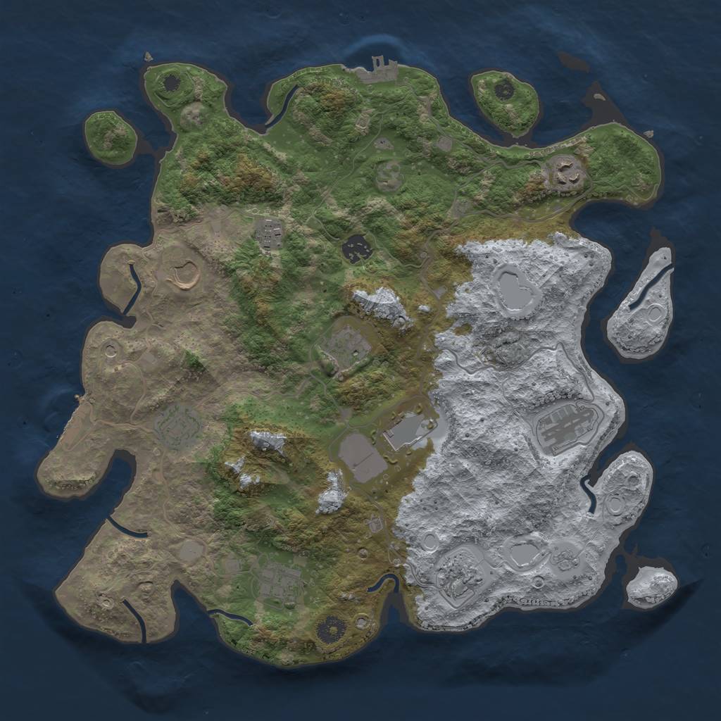 Rust Map: Procedural Map, Size: 3850, Seed: 58068609, 19 Monuments