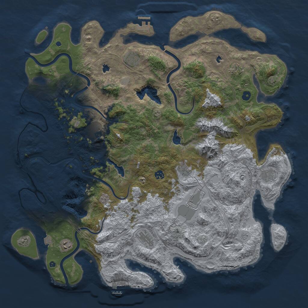 Rust Map: Procedural Map, Size: 5000, Seed: 666777, 16 Monuments