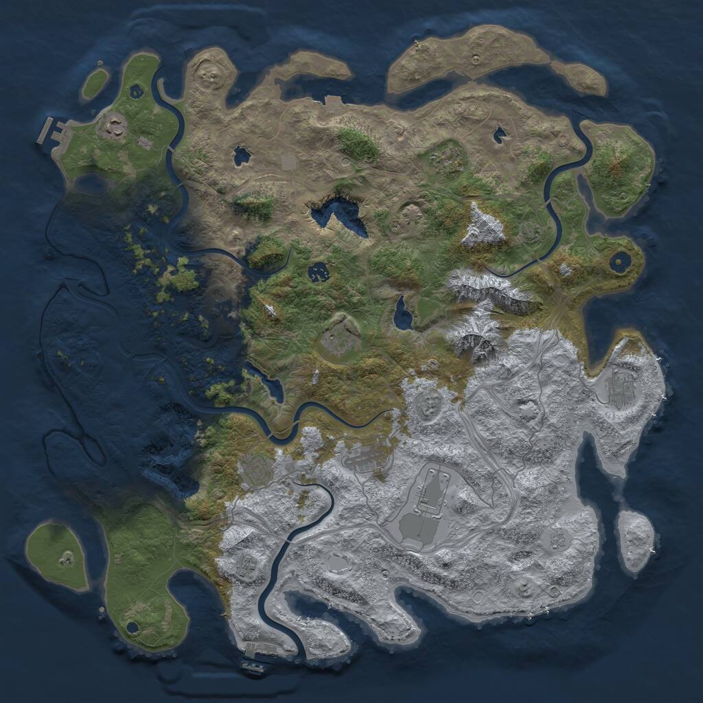 Rust Map: Procedural Map, Size: 5000, Seed: 666777, 16 Monuments