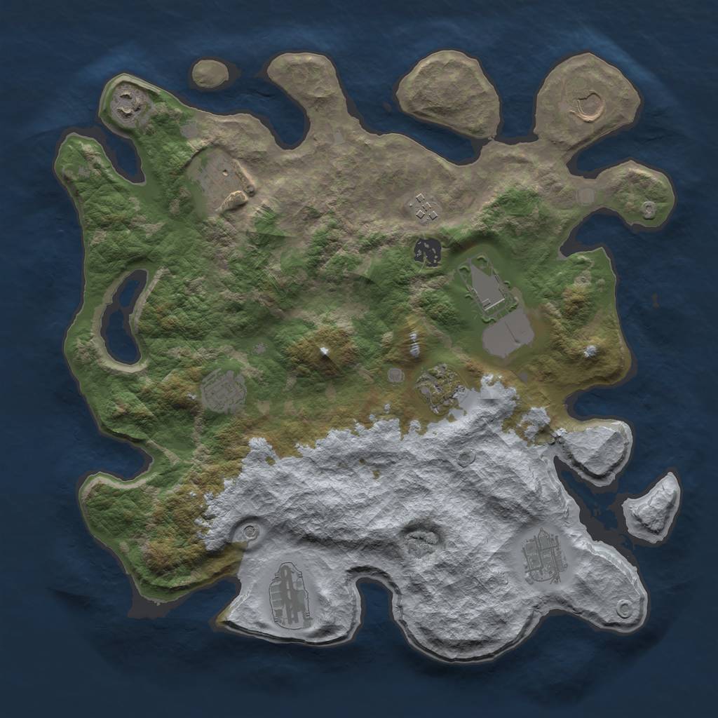 Rust Map: Barren, Size: 3700, Seed: 1893906687, 13 Monuments