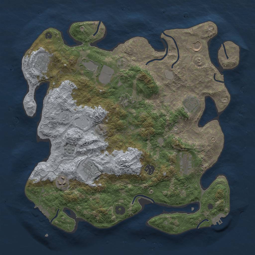 Rust Map: Procedural Map, Size: 3850, Seed: 3911764, 19 Monuments