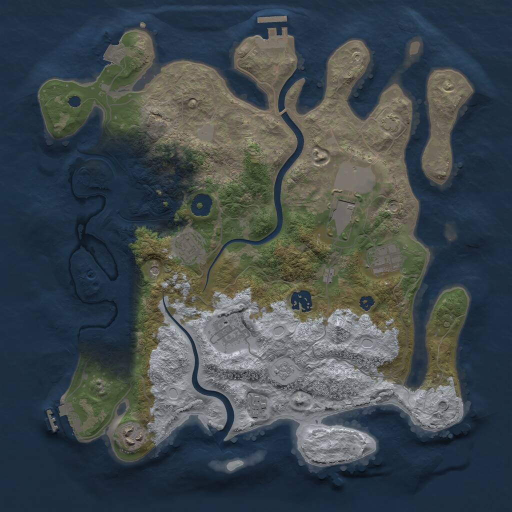 Rust Map: Procedural Map, Size: 3500, Seed: 1673590, 13 Monuments