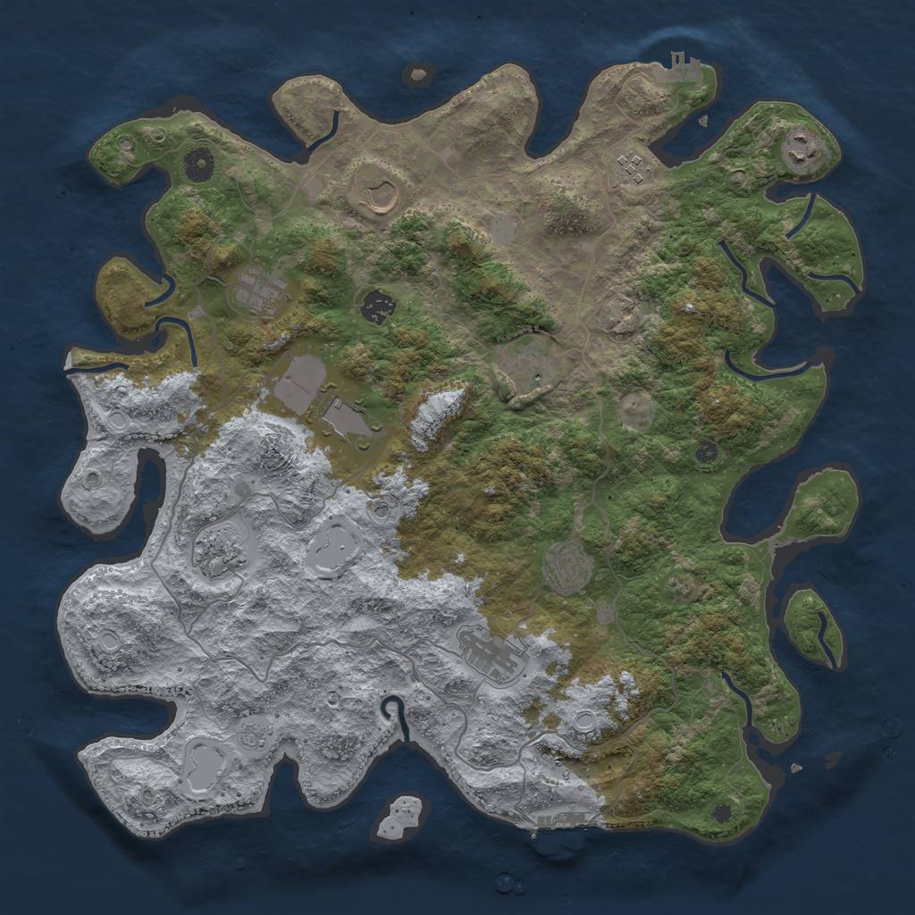 Rust Map: Procedural Map, Size: 4200, Seed: 90281434, 19 Monuments