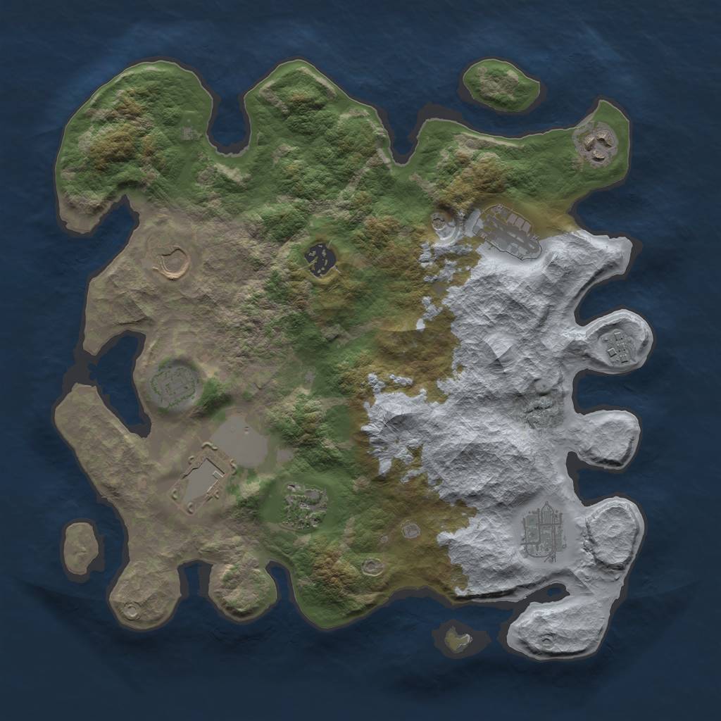 Rust Map: Barren, Size: 3500, Seed: 619862708, 12 Monuments