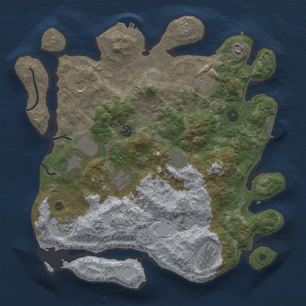 Rust Map: Procedural Map, Size: 3800, Seed: 1001, 19 Monuments