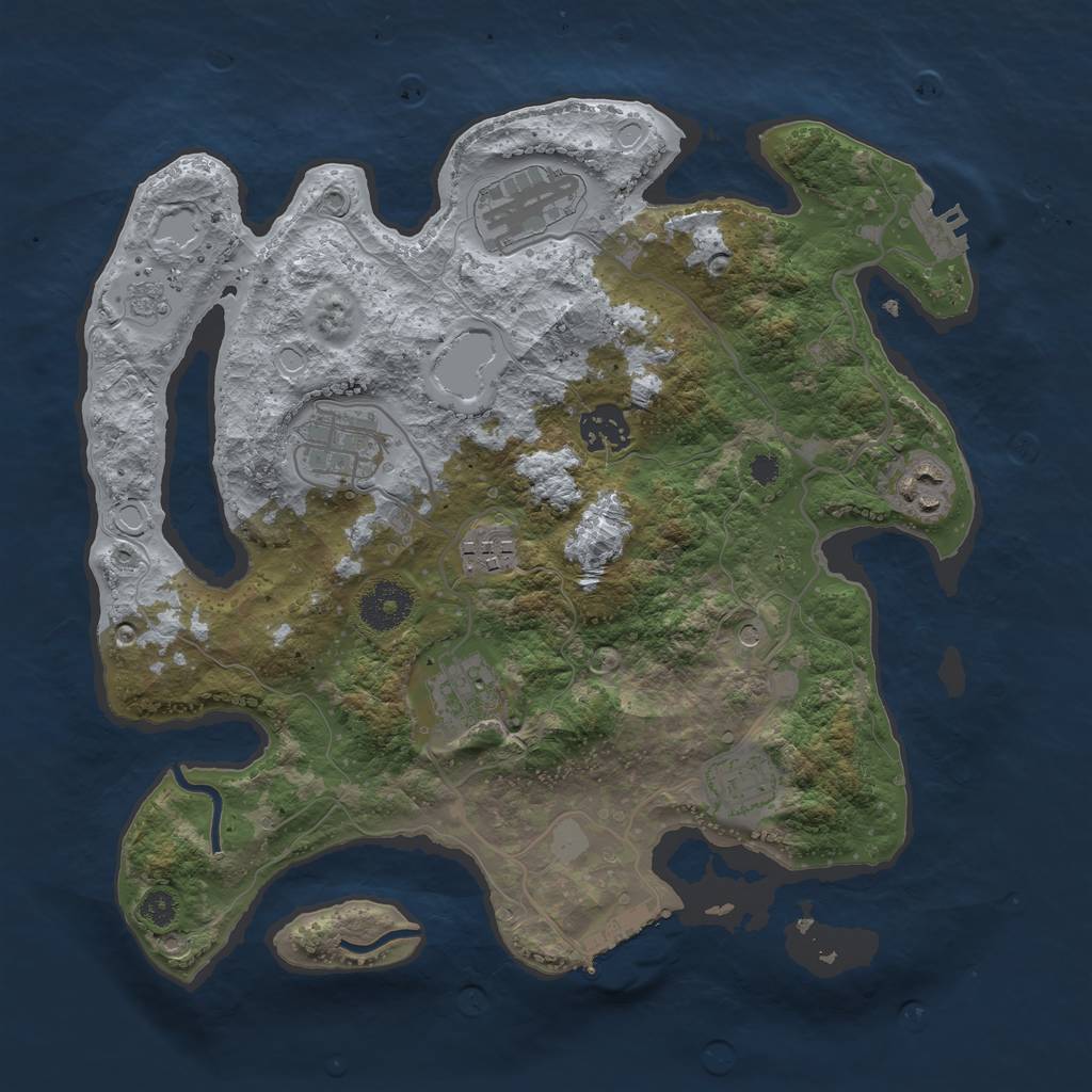 Rust Map: Procedural Map, Size: 3250, Seed: 105, 16 Monuments