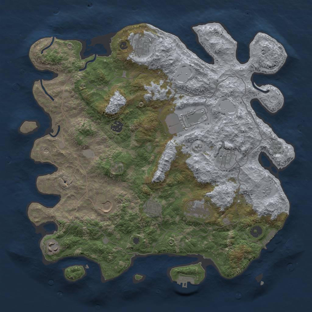 Rust Map: Procedural Map, Size: 4000, Seed: 1353809651, 18 Monuments