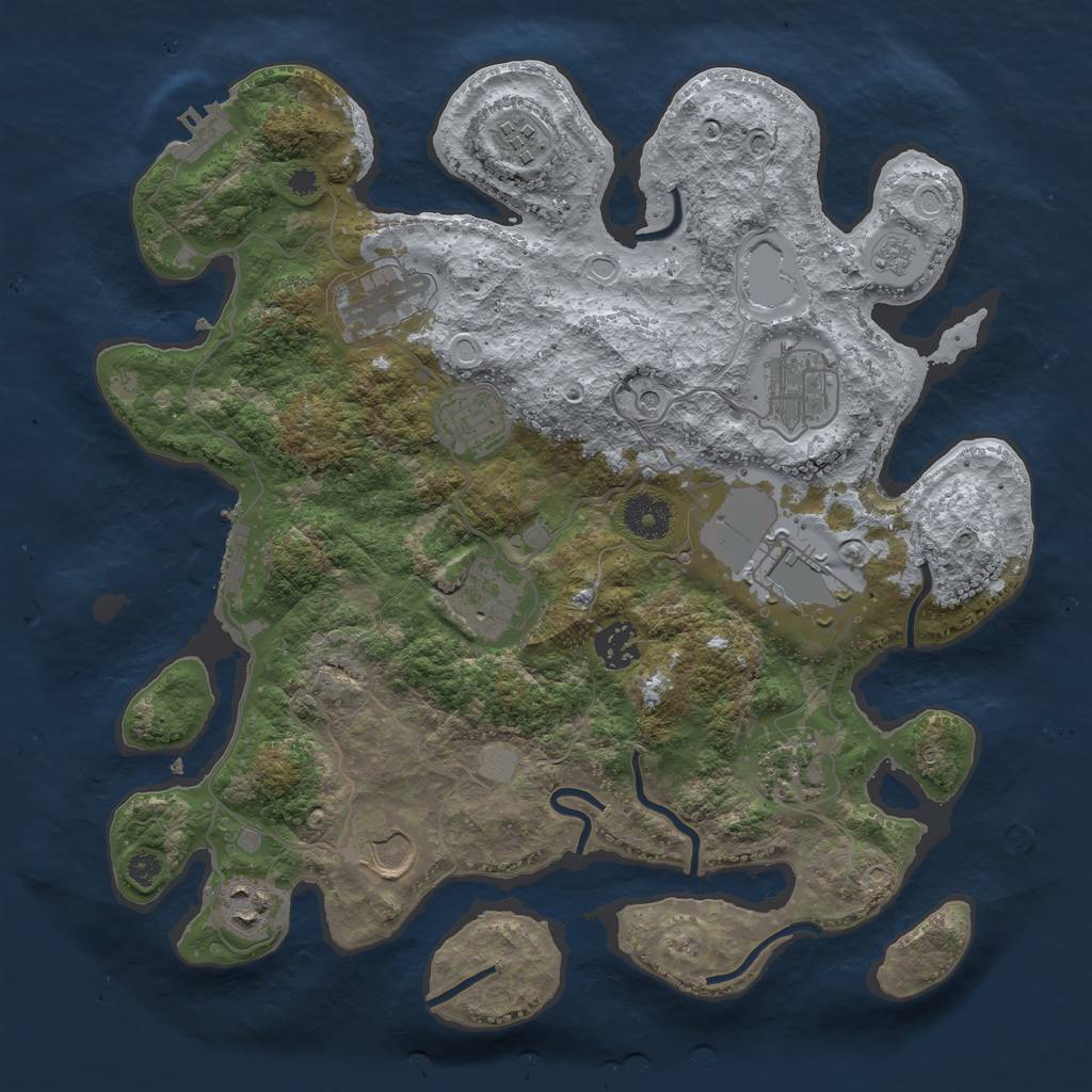 Rust Map: Procedural Map, Size: 3500, Seed: 2144926386, 19 Monuments