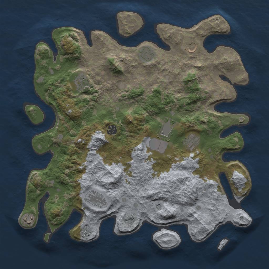 Rust Map: Barren, Size: 4000, Seed: 4997, 12 Monuments