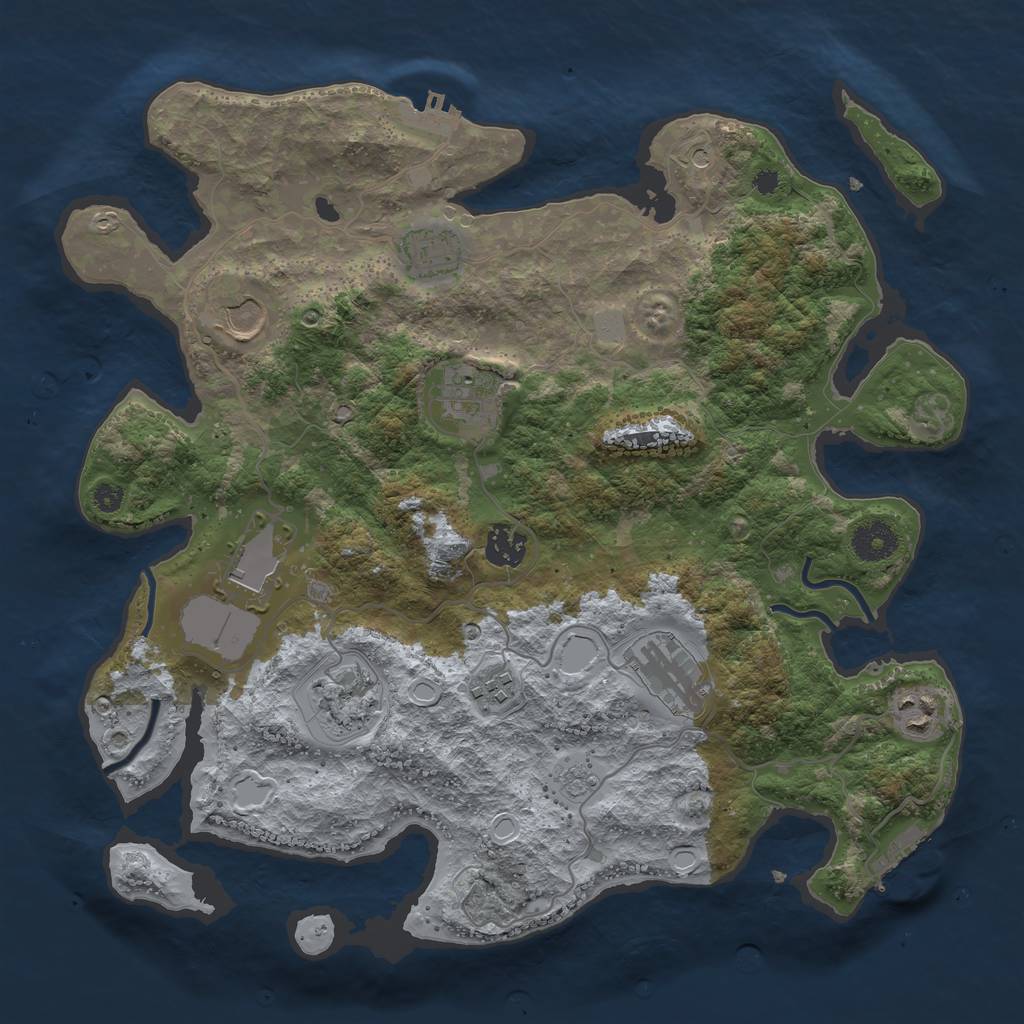 Rust Map: Procedural Map, Size: 3600, Seed: 154906289, 18 Monuments