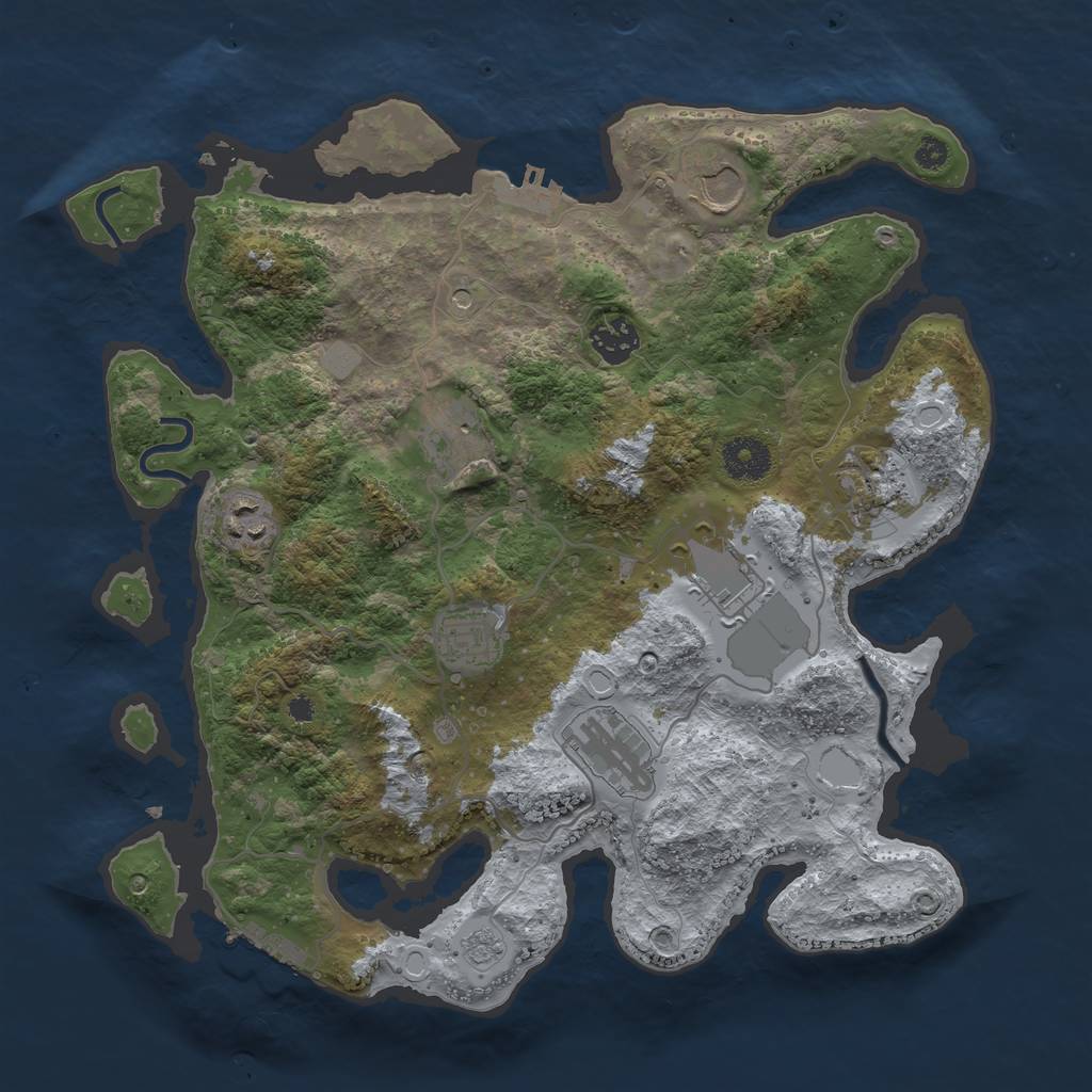 Rust Map: Procedural Map, Size: 3500, Seed: 727426828, 17 Monuments