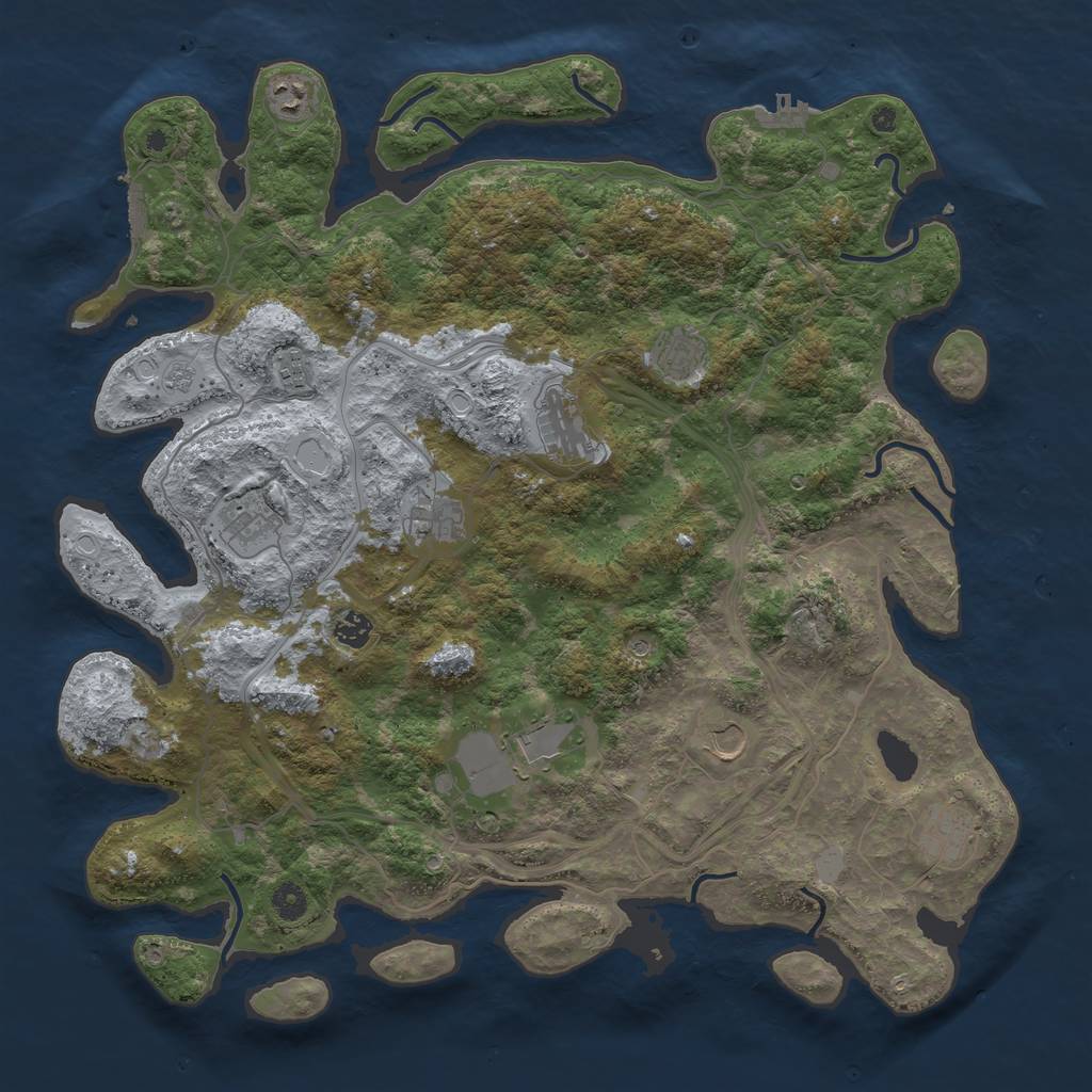 Rust Map: Procedural Map, Size: 4500, Seed: 1942014231, 19 Monuments