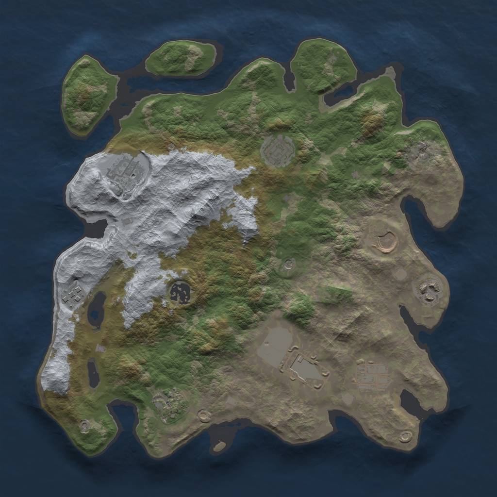 Rust Map: Barren, Size: 3500, Seed: 388979171, 12 Monuments