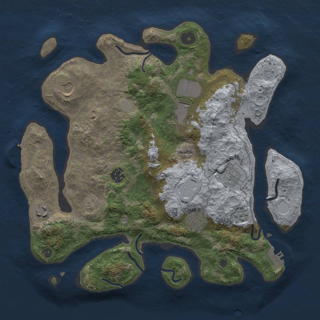Rust Map: Procedural Map, Size: 3500, Seed: 4444444, 16 Monuments