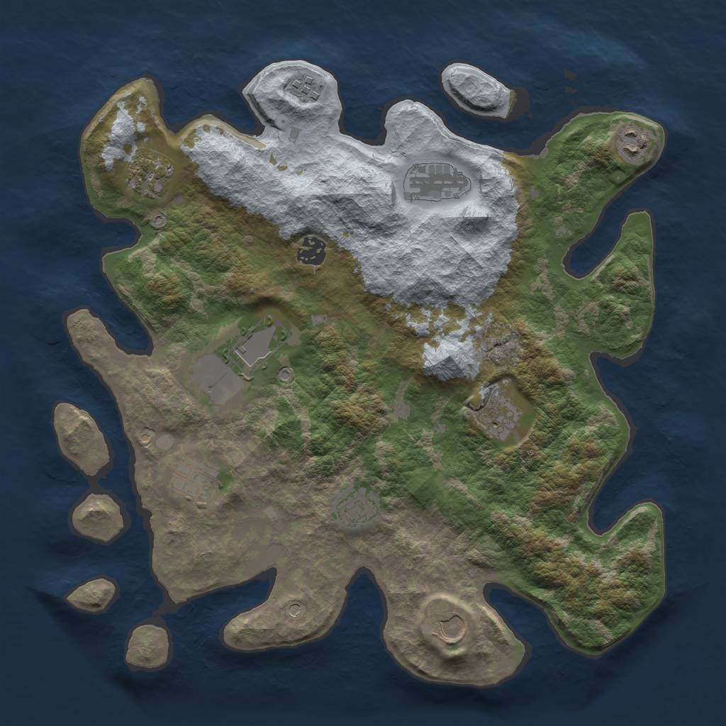 Rust Map: Barren, Size: 3750, Seed: 4551, 13 Monuments