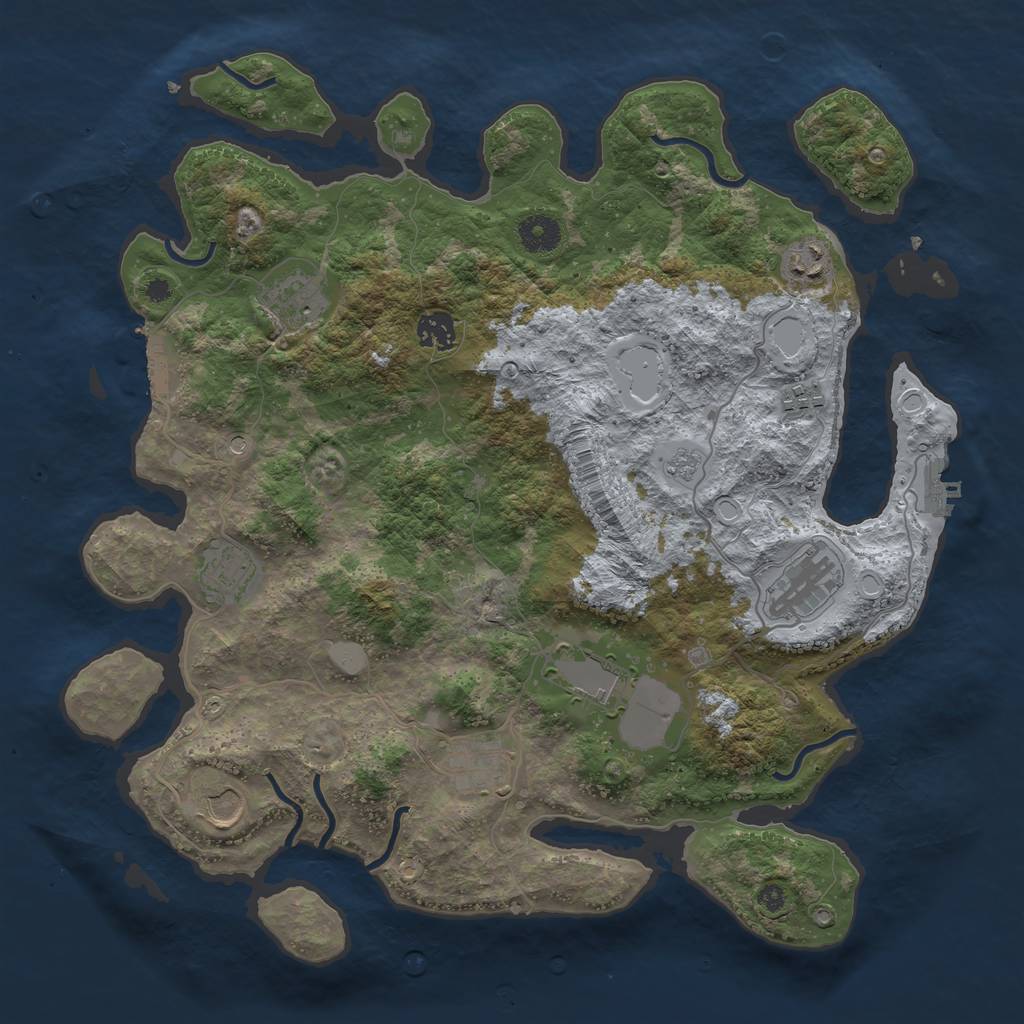 Rust Map: Procedural Map, Size: 3850, Seed: 1040406780, 18 Monuments