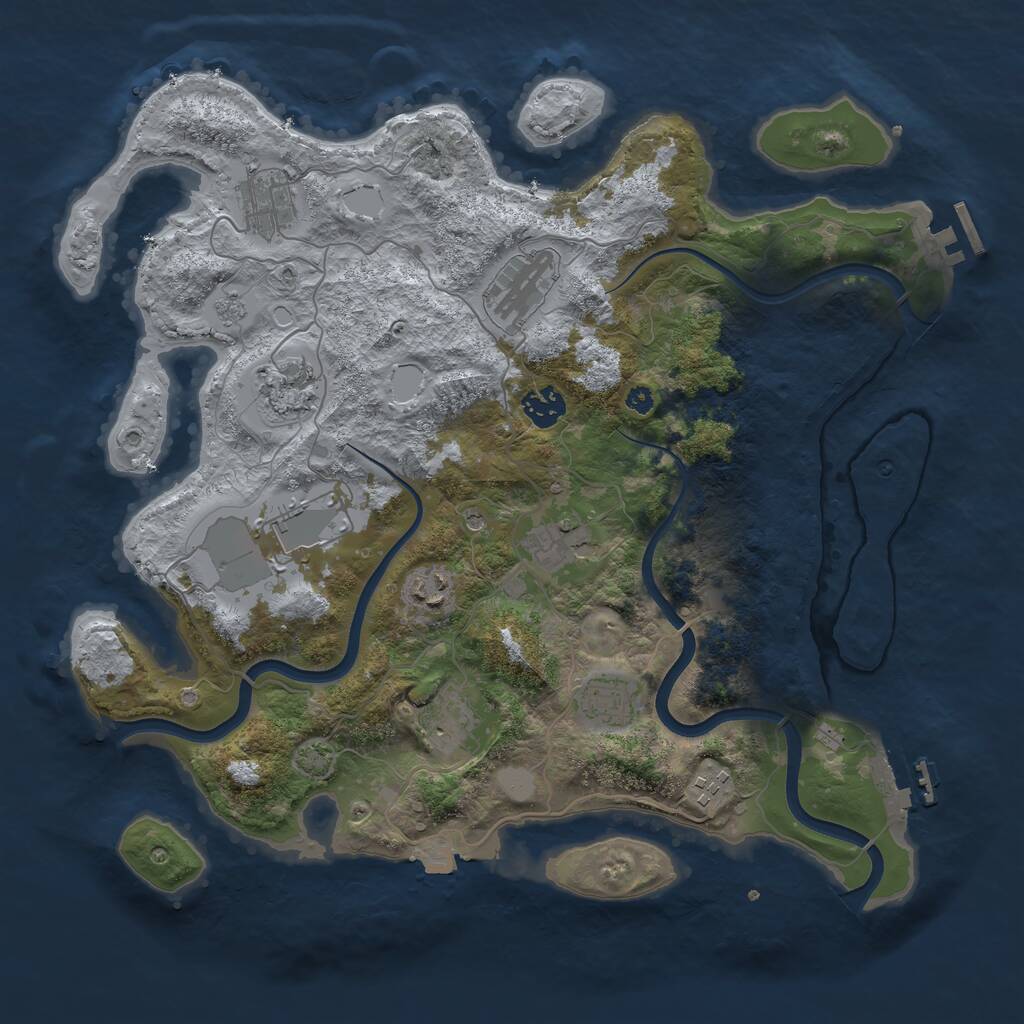 Rust Map: Procedural Map, Size: 3750, Seed: 409851781, 16 Monuments