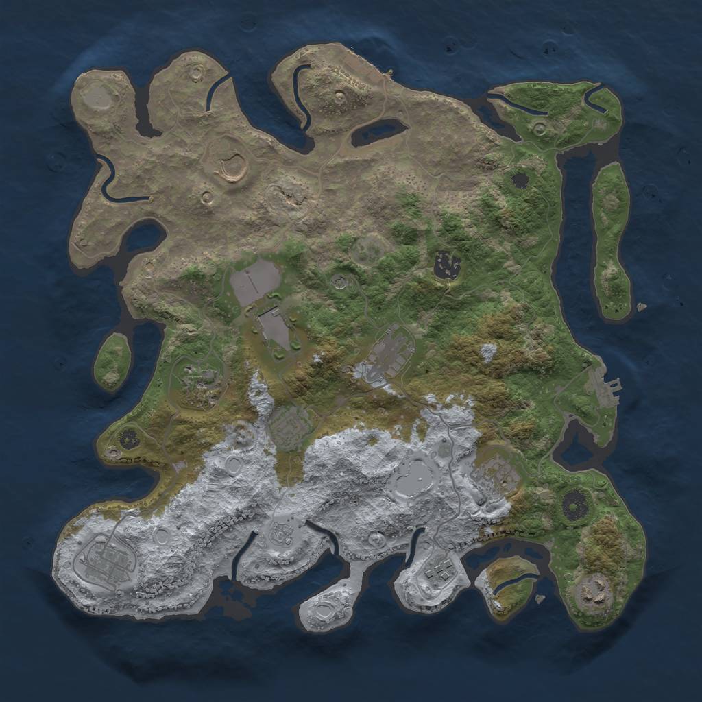 Rust Map: Procedural Map, Size: 3700, Seed: 1494943669, 19 Monuments