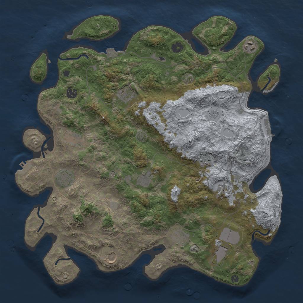 Rust Map: Procedural Map, Size: 4096, Seed: 1111, 19 Monuments