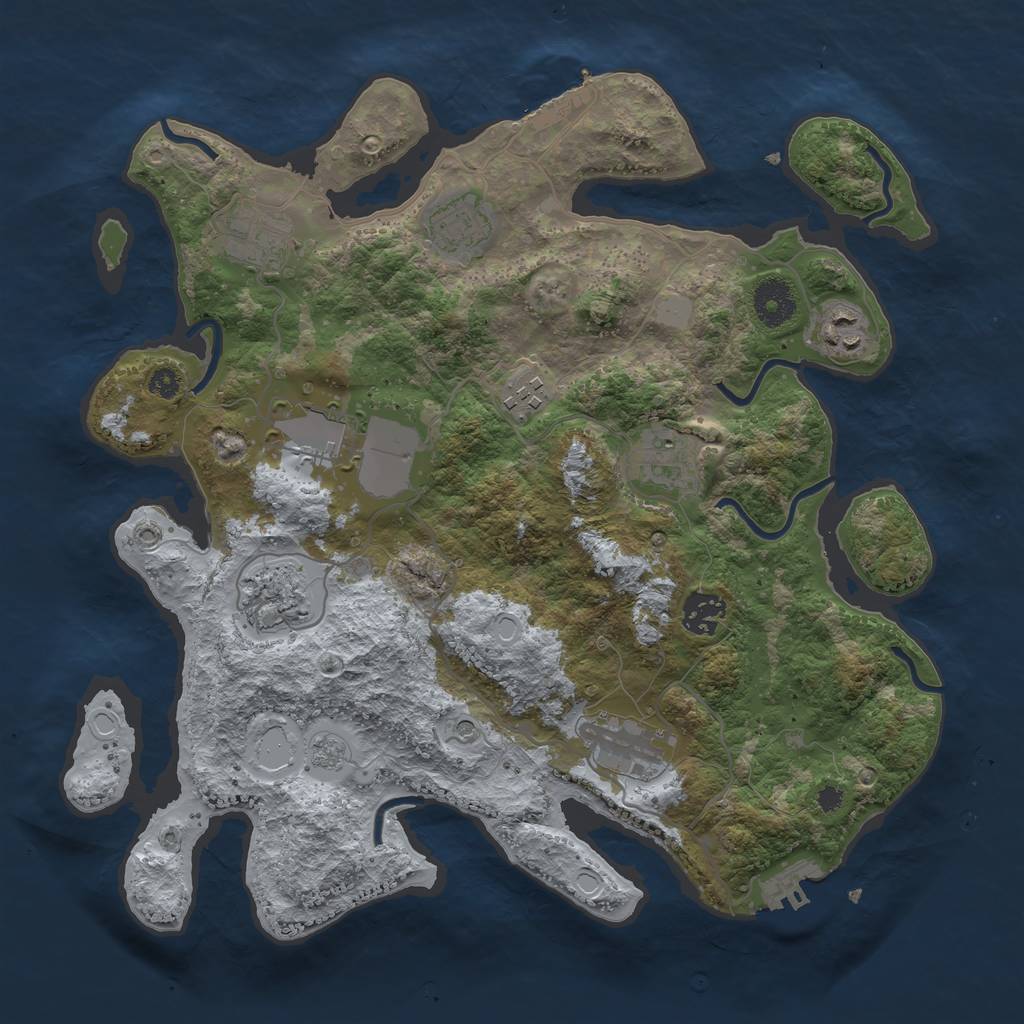 Rust Map: Procedural Map, Size: 3500, Seed: 33242929, 18 Monuments