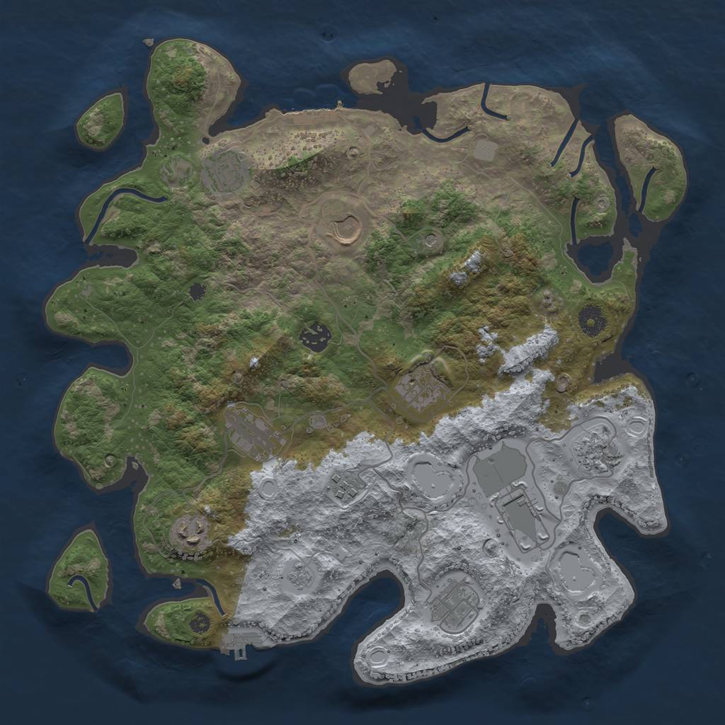 Rust Map: Procedural Map, Size: 3700, Seed: 887133532, 19 Monuments