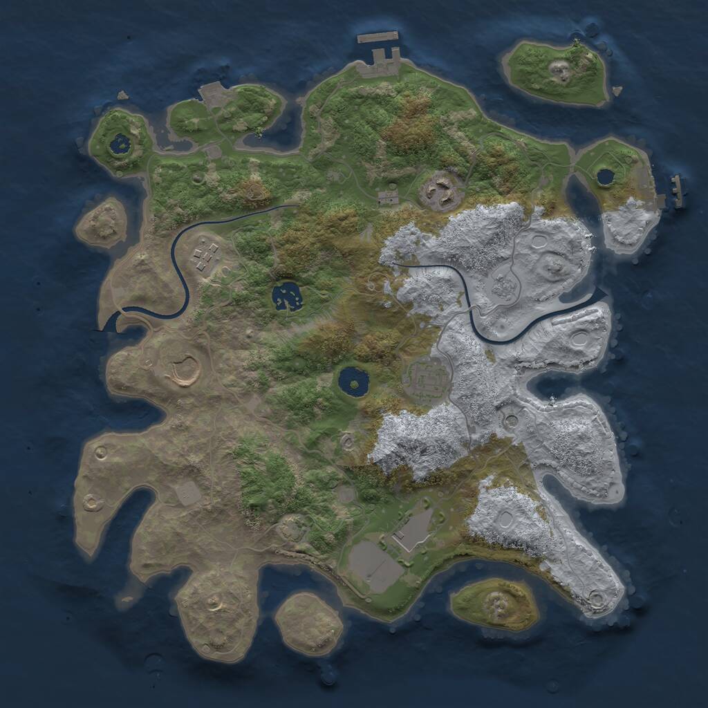 Rust Map: Procedural Map, Size: 3500, Seed: 1317102867, 12 Monuments