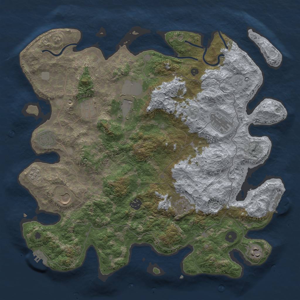 Rust Map: Procedural Map, Size: 4000, Seed: 363927, 18 Monuments