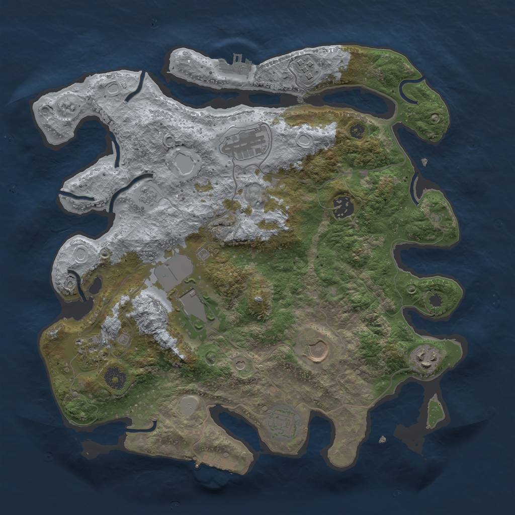 Rust Map: Procedural Map, Size: 3500, Seed: 3513345, 17 Monuments