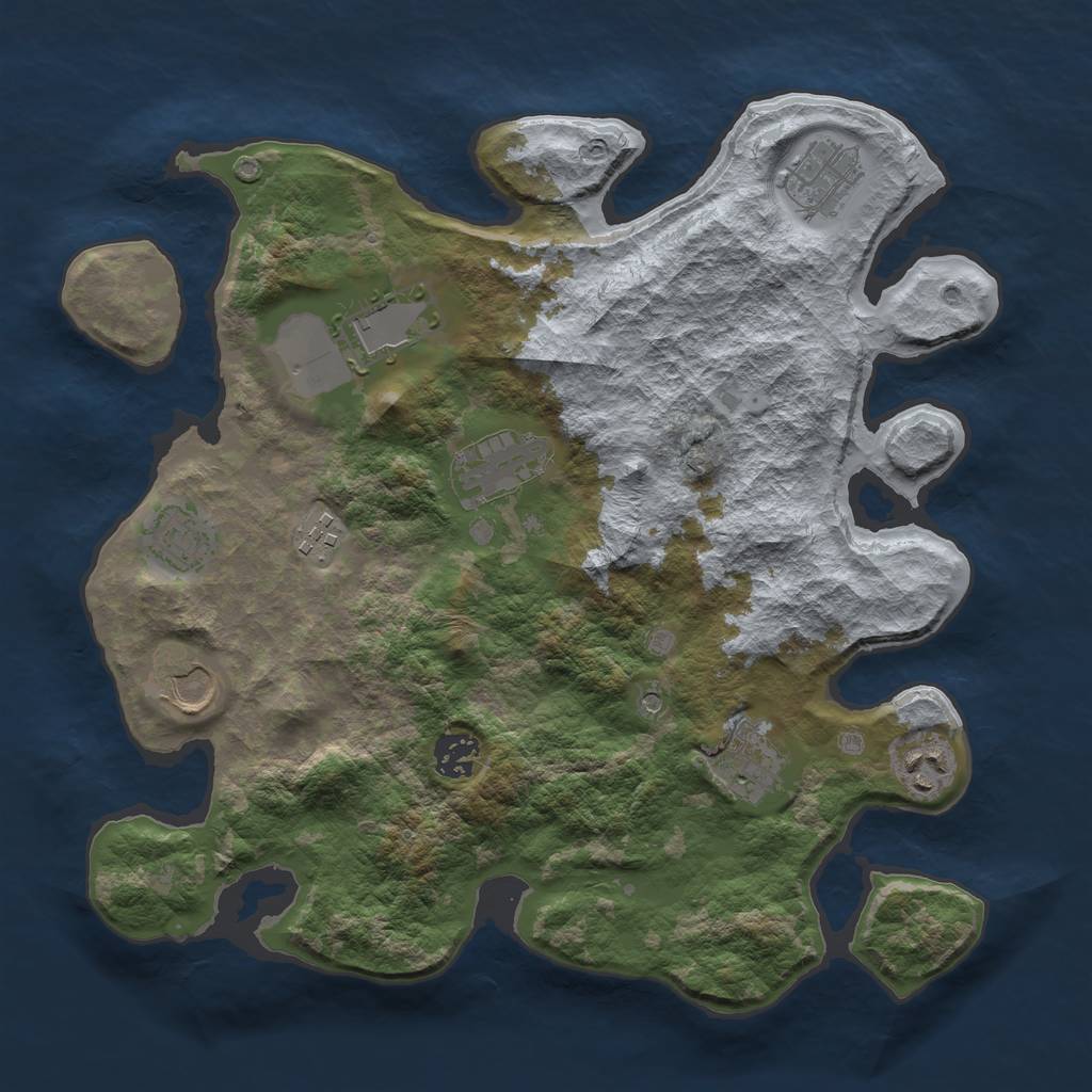 Rust Map: Barren, Size: 3500, Seed: 213890345, 12 Monuments