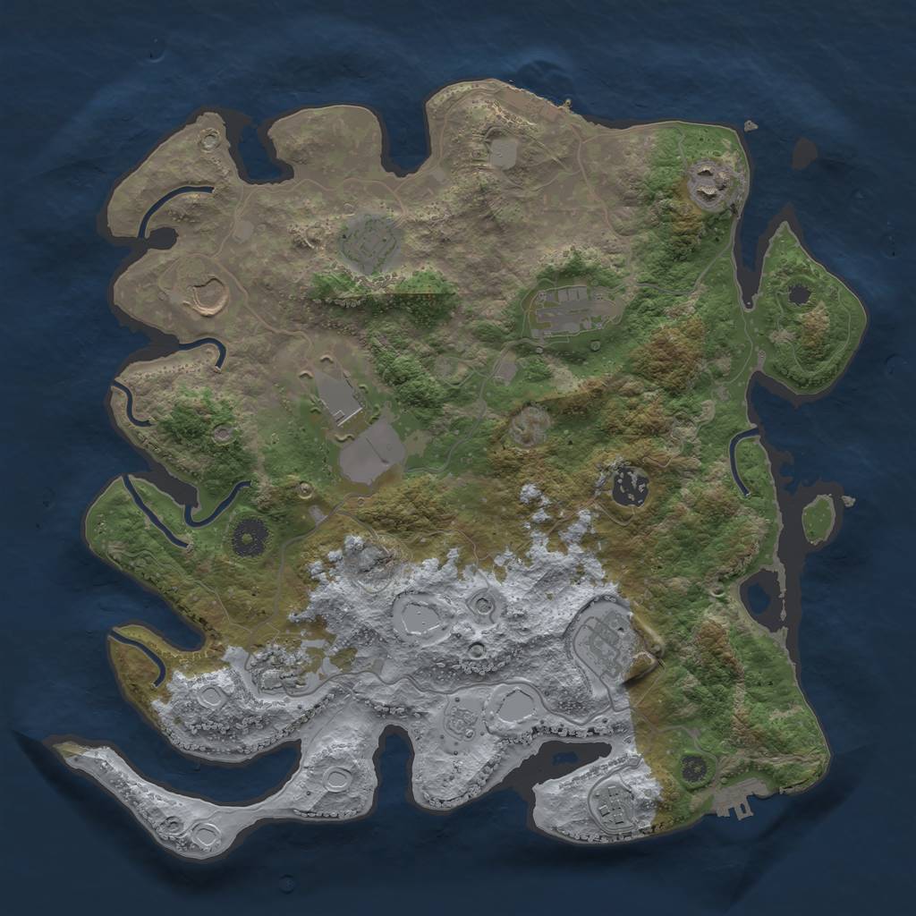 Rust Map: Procedural Map, Size: 3608, Seed: 993459, 18 Monuments