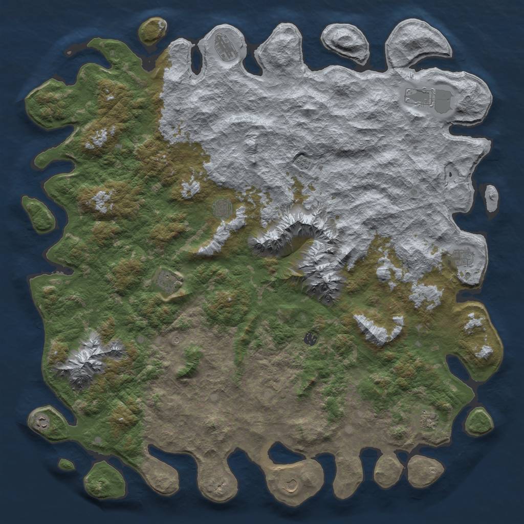 Rust Map: Barren, Size: 6000, Seed: 58366259, 13 Monuments