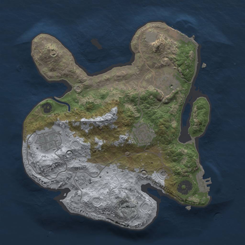 Rust Map: Procedural Map, Size: 2500, Seed: 2141229895, 12 Monuments