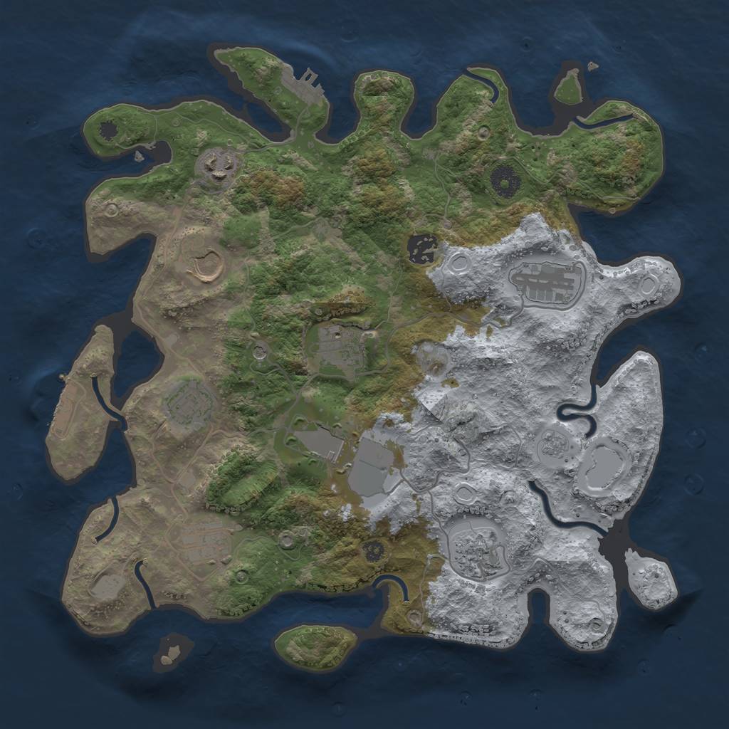Rust Map: Procedural Map, Size: 3500, Seed: 2068852861, 18 Monuments