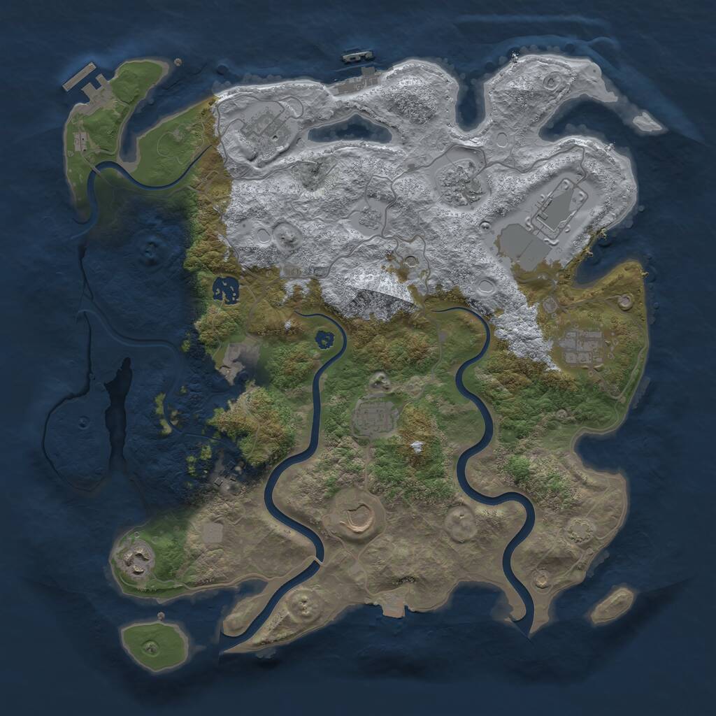 Rust Map: Procedural Map, Size: 3800, Seed: 20647, 16 Monuments