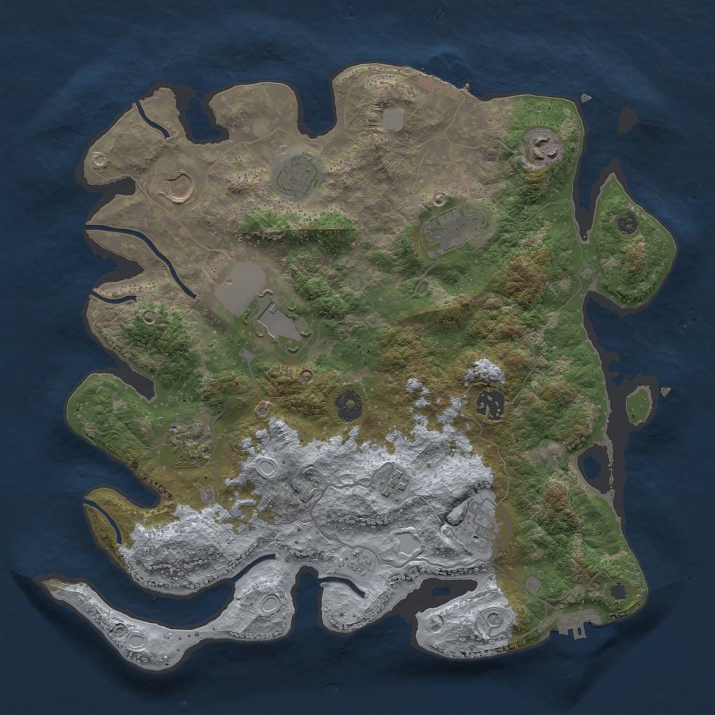 Rust Map: Procedural Map, Size: 3609, Seed: 993459, 18 Monuments