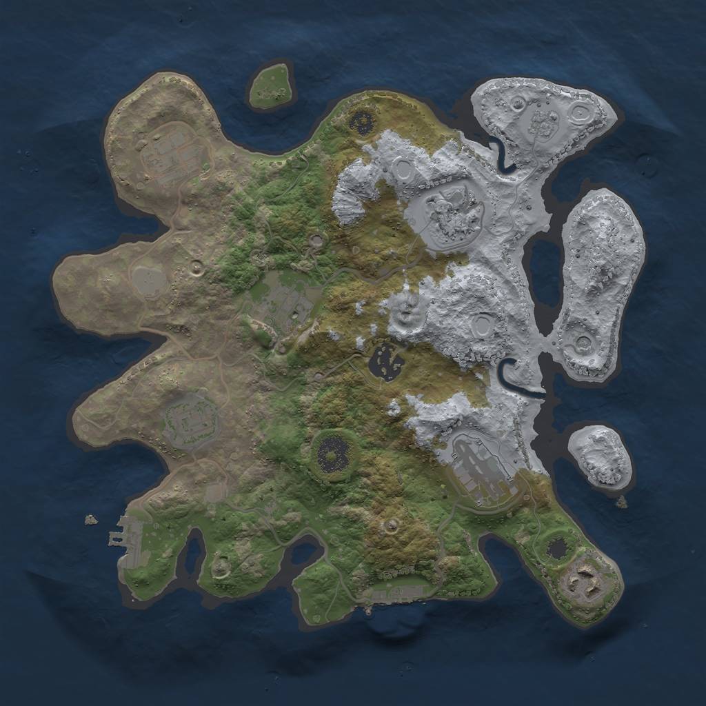 Rust Map: Procedural Map, Size: 3000, Seed: 10001, 16 Monuments