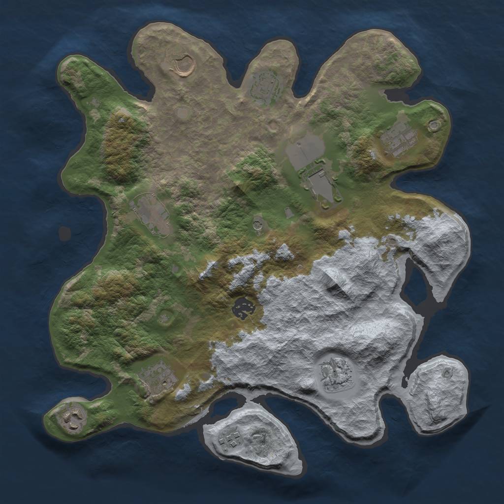 Rust Map: Barren, Size: 3500, Seed: 1491710849, 13 Monuments