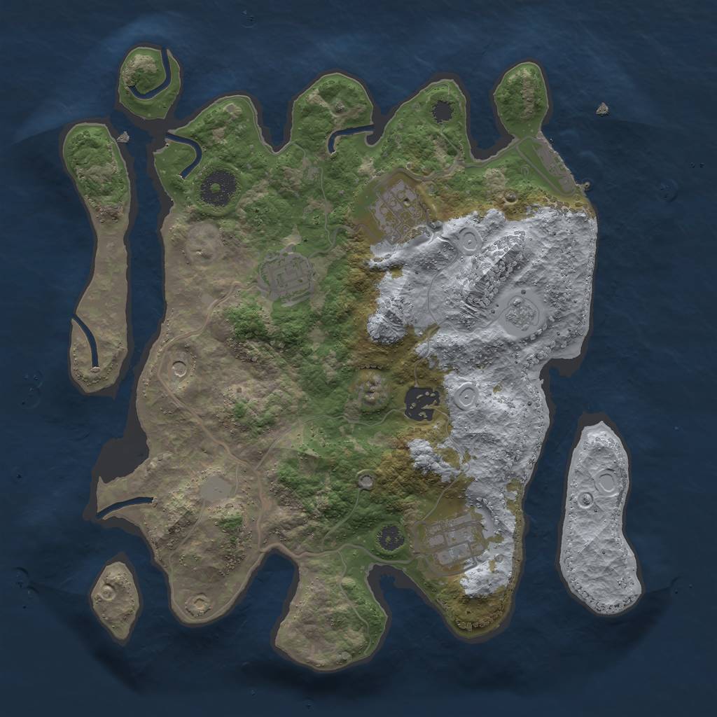 Rust Map: Procedural Map, Size: 3000, Seed: 644729, 12 Monuments