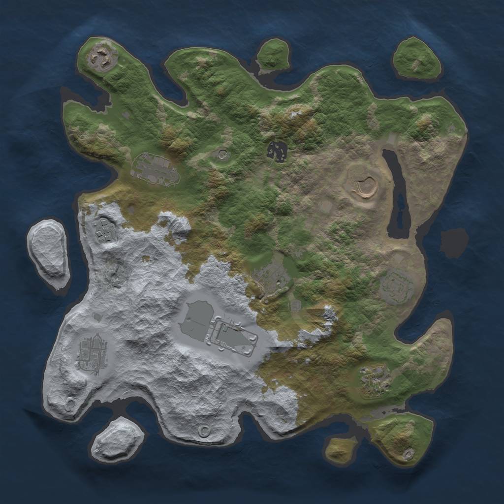 Rust Map: Barren, Size: 3500, Seed: 45959278, 13 Monuments