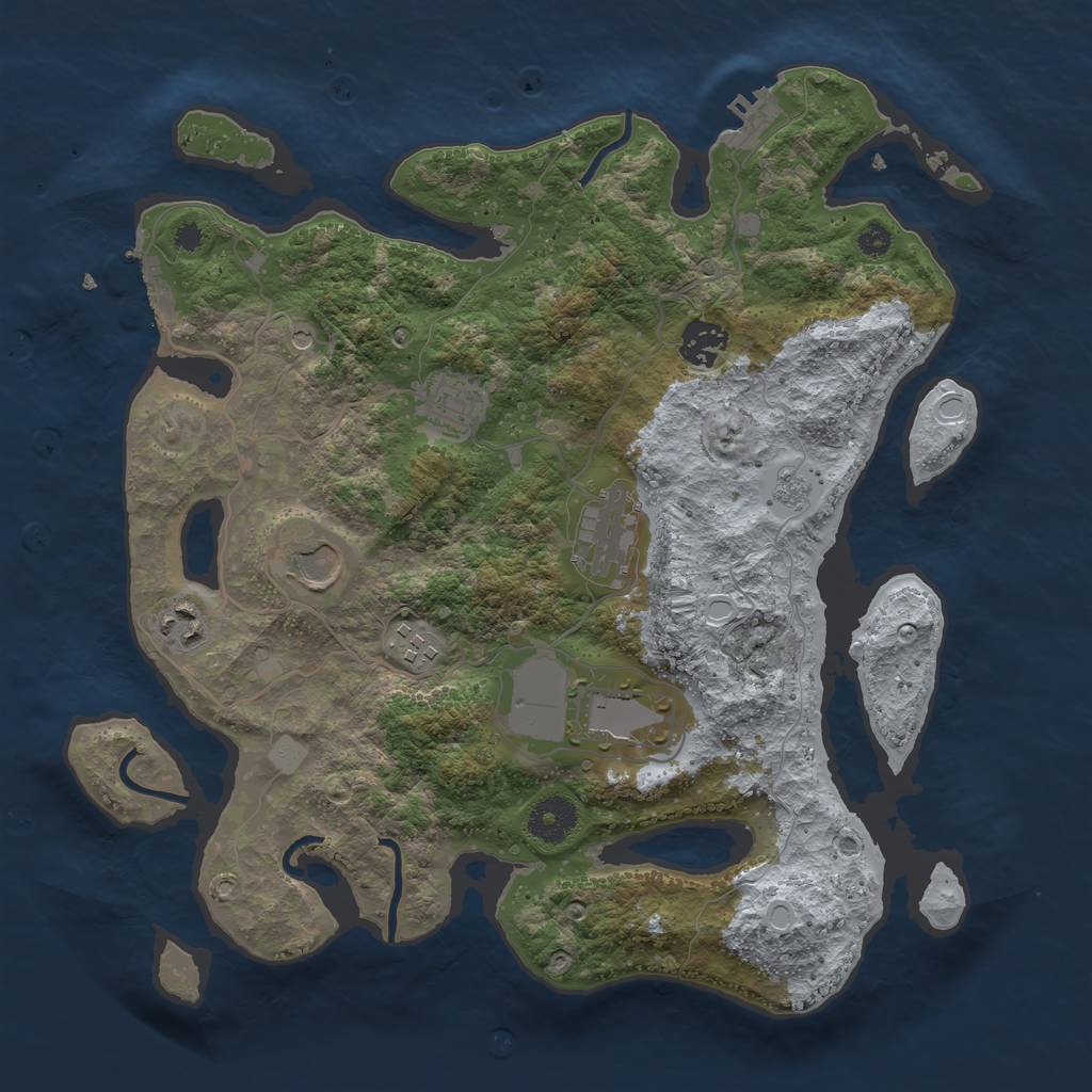 Rust Map: Procedural Map, Size: 3500, Seed: 470293032, 16 Monuments