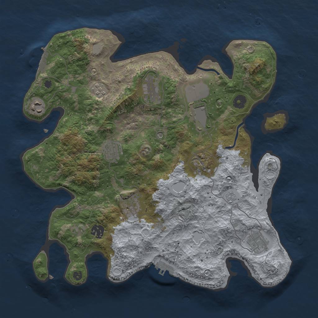 Rust Map: Procedural Map, Size: 3550, Seed: 834063, 18 Monuments
