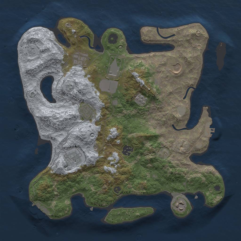 Rust Map: Procedural Map, Size: 3500, Seed: 2076323277, 17 Monuments