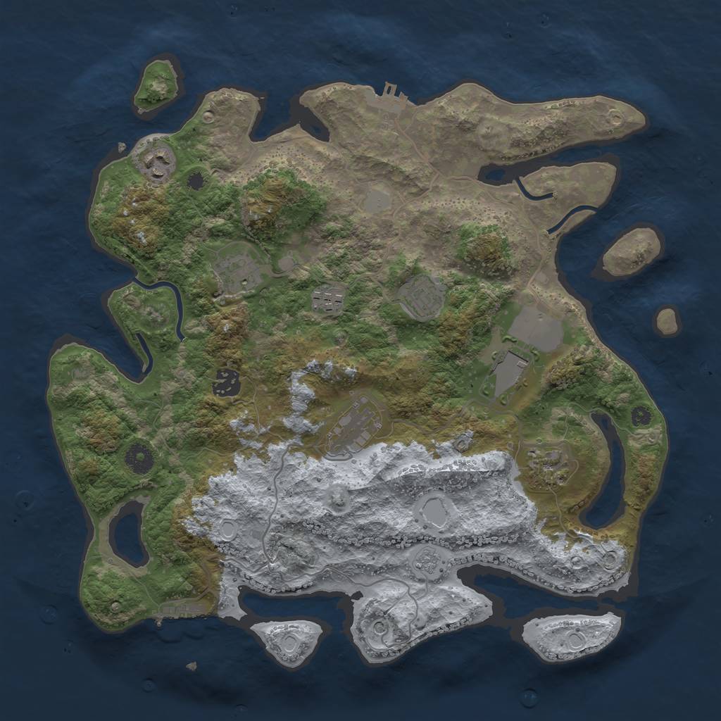 Rust Map: Procedural Map, Size: 3700, Seed: 2077917529, 17 Monuments