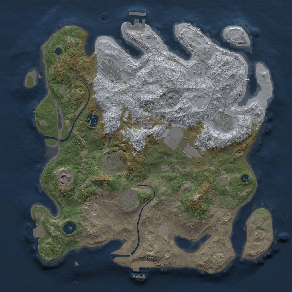 Rust Map: Procedural Map, Size: 3500, Seed: 1302133240, 14 Monuments