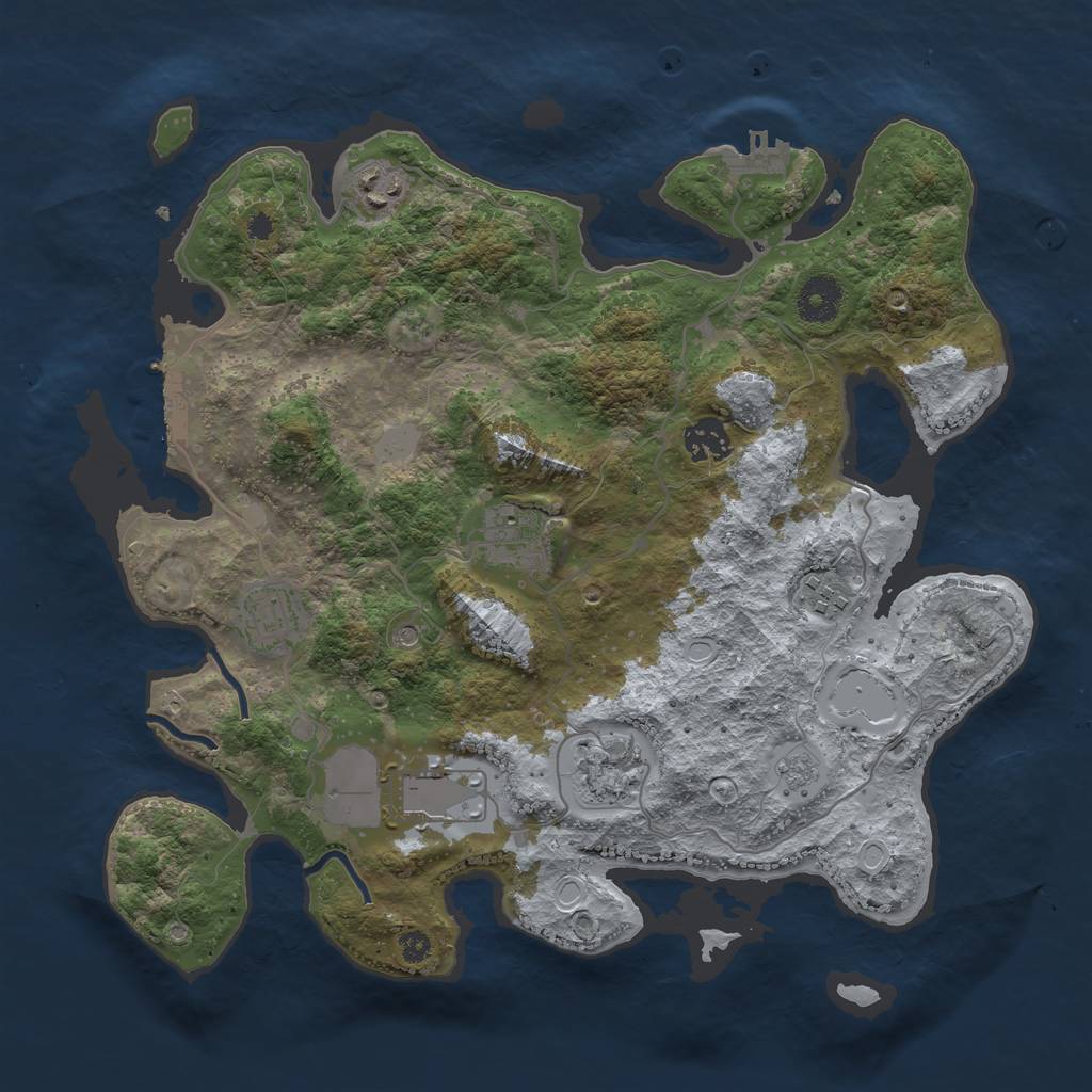 Rust Map: Procedural Map, Size: 3550, Seed: 601149, 16 Monuments