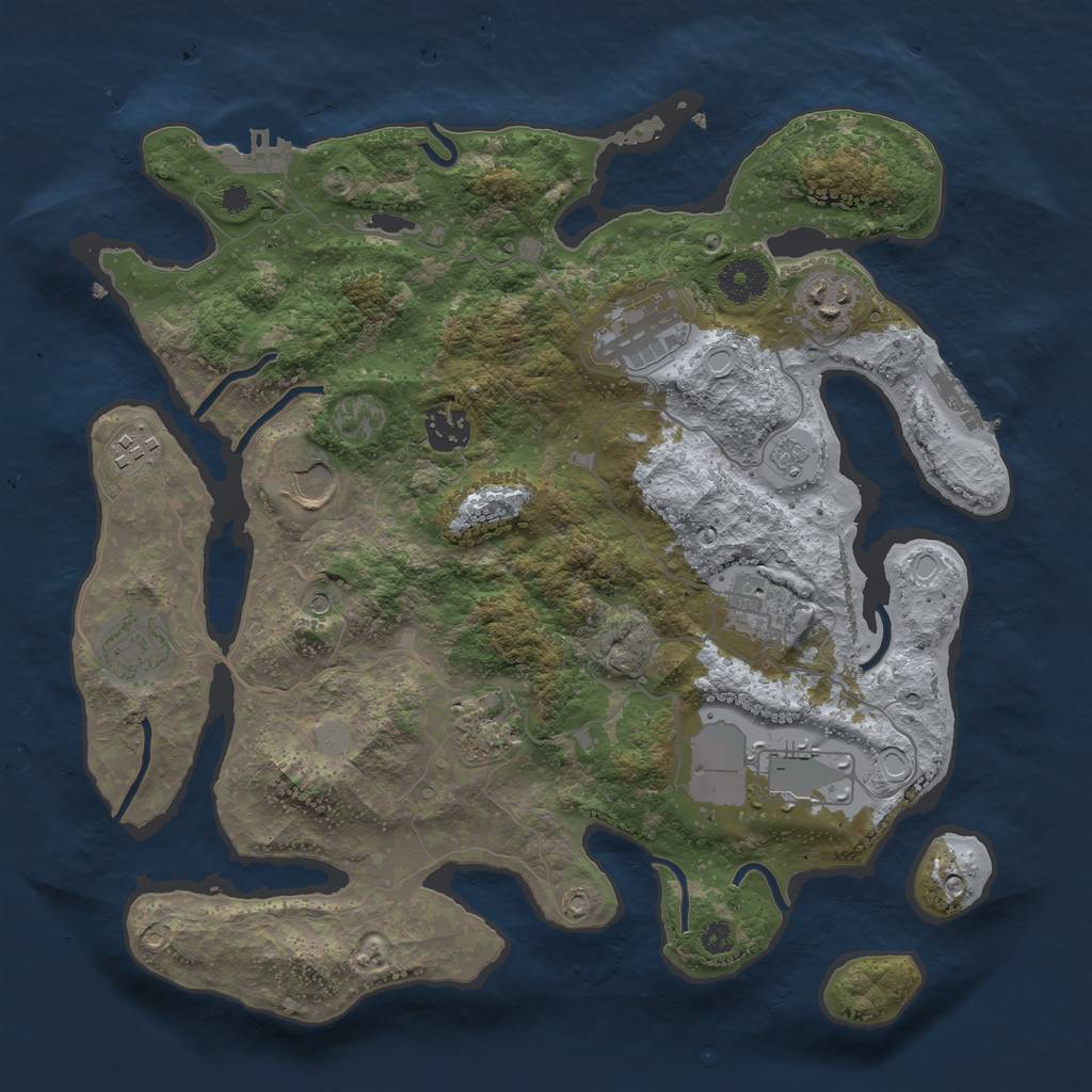 Rust Map: Procedural Map, Size: 3500, Seed: 410269354, 18 Monuments